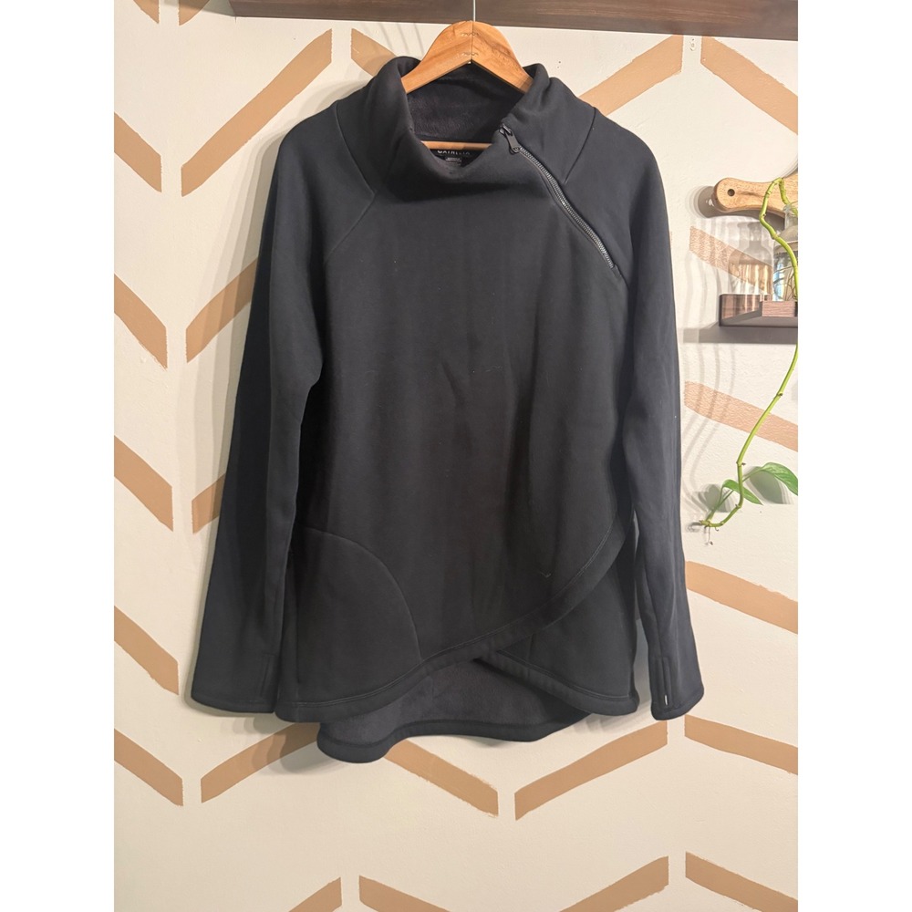 Athleta Cozy Karma Asymmetric Pullover Women Large Black Zip Sweatshirt 383402